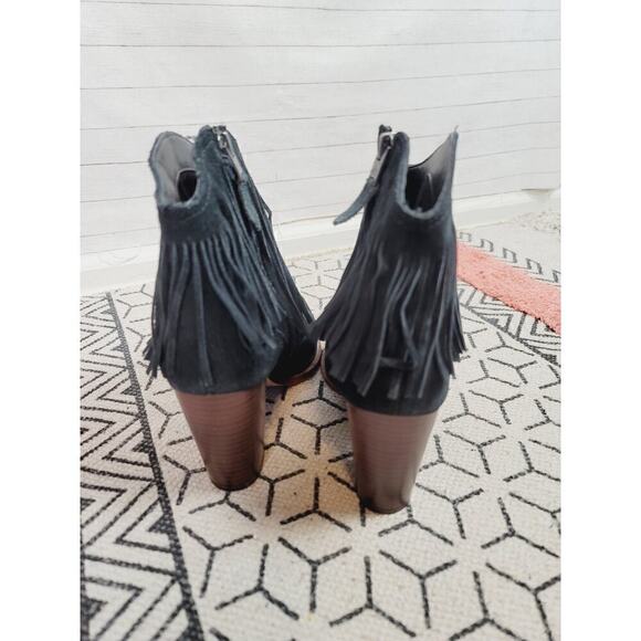 SAM EDELMAN BENJIE FRINGE POINTED TOE HEELED BOOTS IN BLACK, SZ 7.5 - Picture 6 of 13